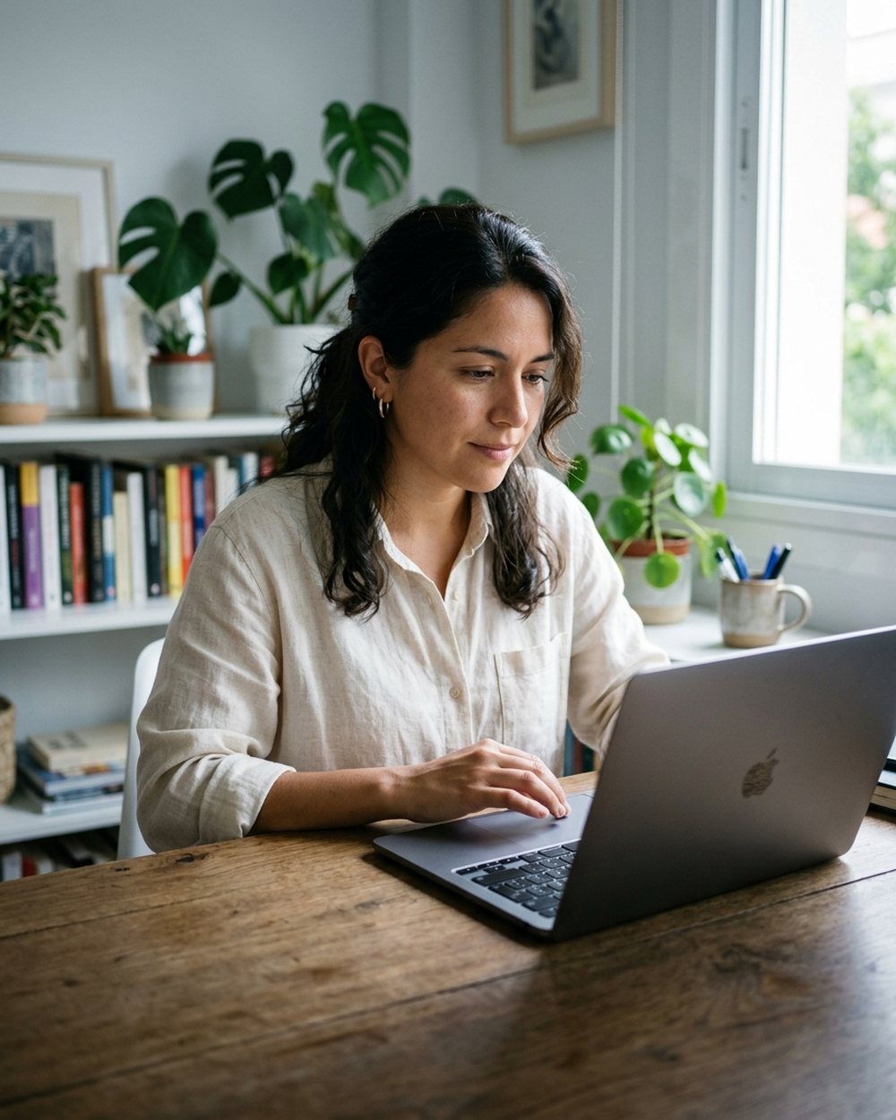 Freelance marketer at a desk