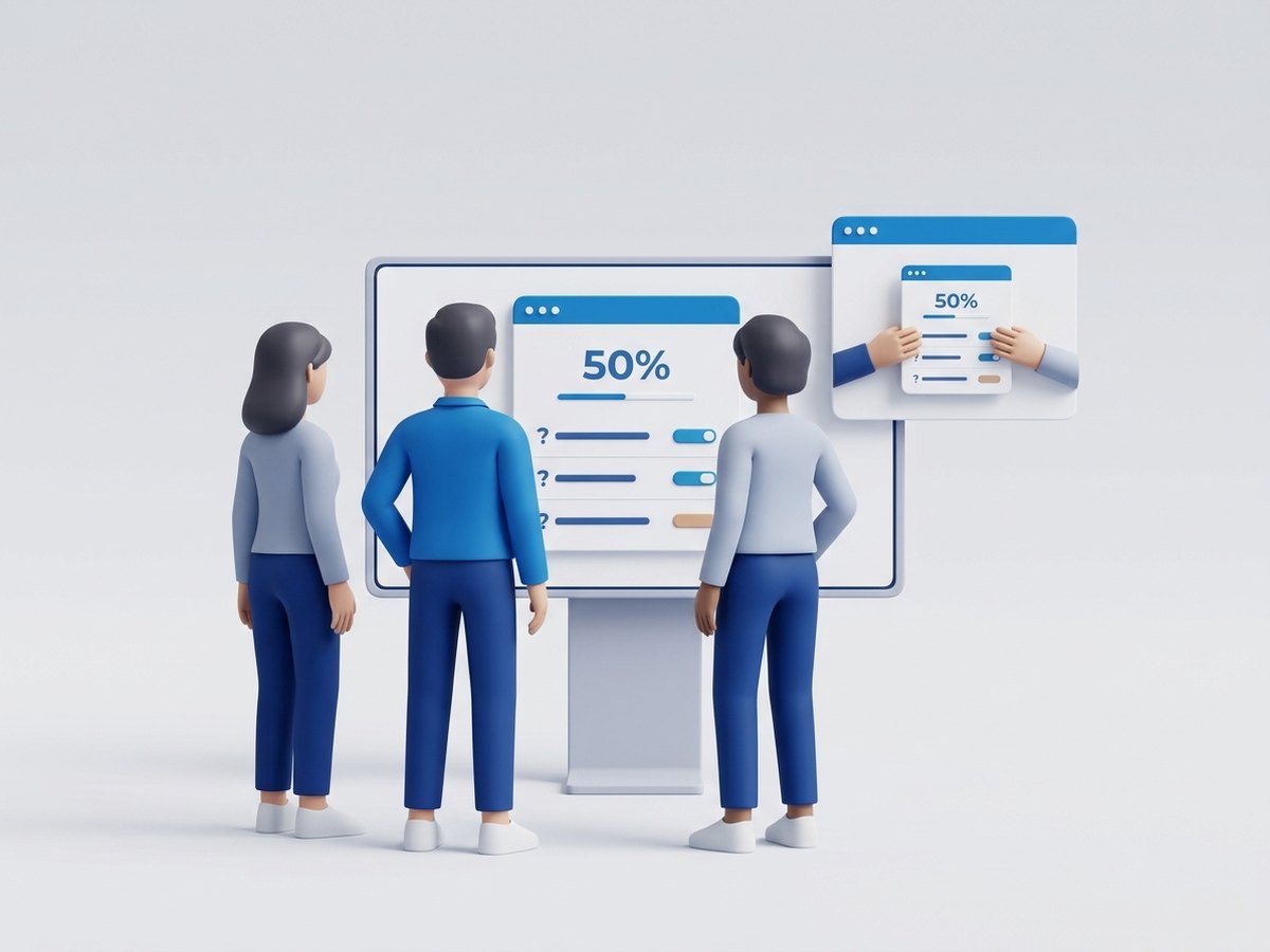 Small agency team around a screen showing a client report